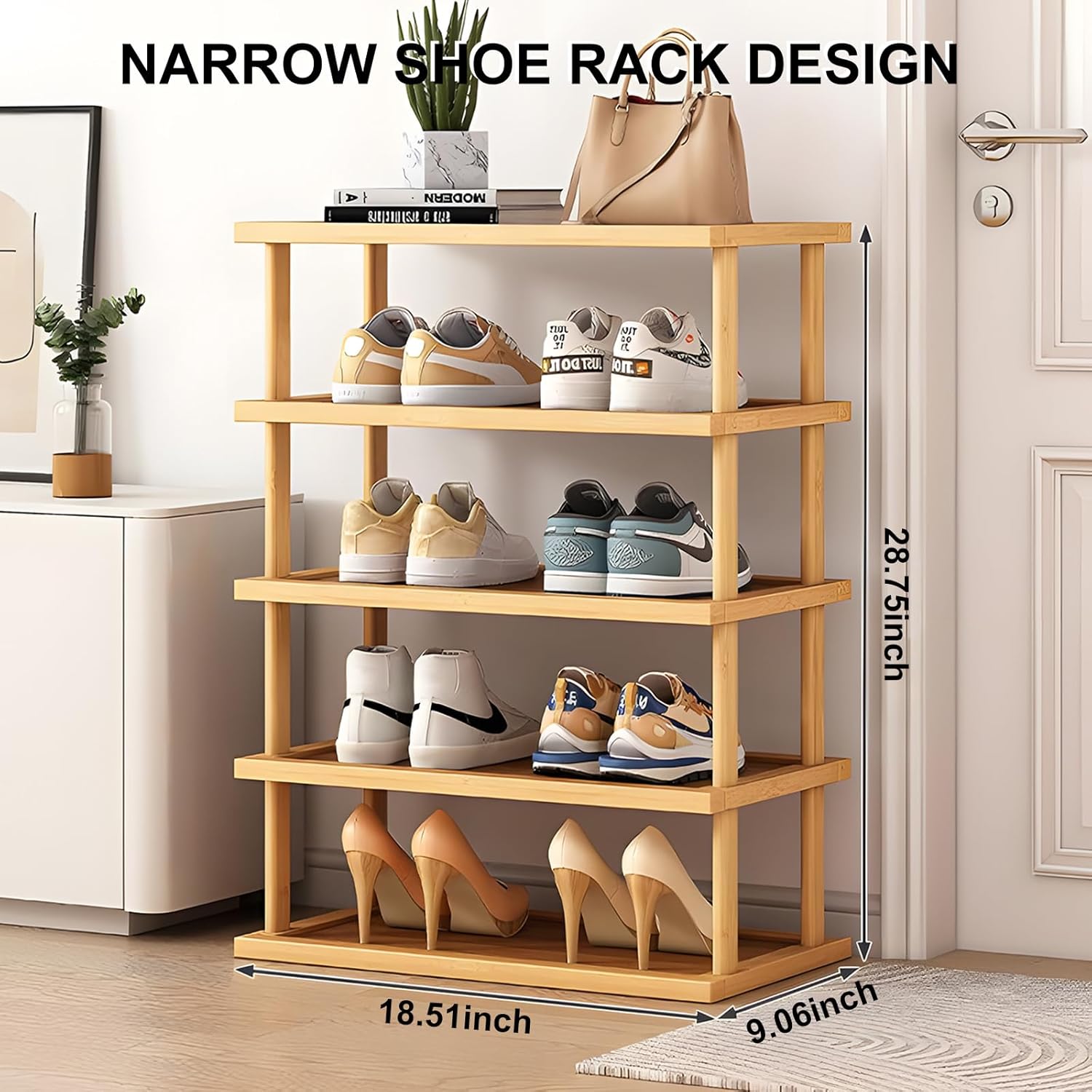 5 Tier Narrow Bamboo Shoe Rack Z142315