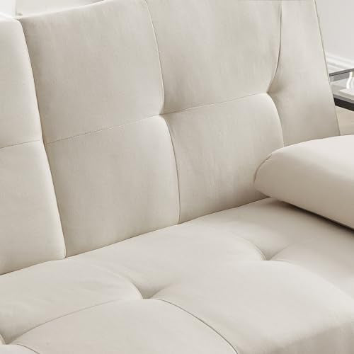 Futon Sofa Bed with Removable Armrests and 2 Cup Holders D4970