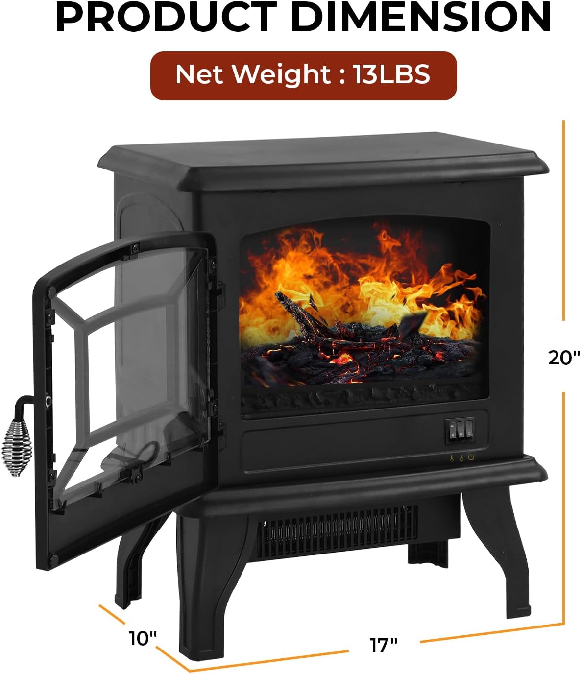Black Electric Fireplace Heater 3D Flames Freestanding TV Stand P3085