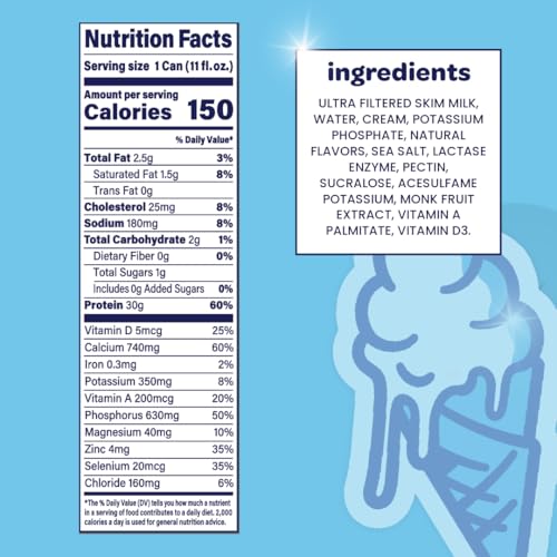 Vanilla 11 fl oz 12 Cans Lactose Free Low Sugar 150 Calories 30g Protein Ultra Filtered Milk Shake H812845