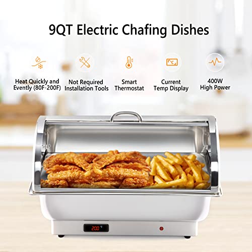 Electric 9 QT Stainless Steel Chafing Dish Buffet Set with 2 Detachable Food Pans I45460