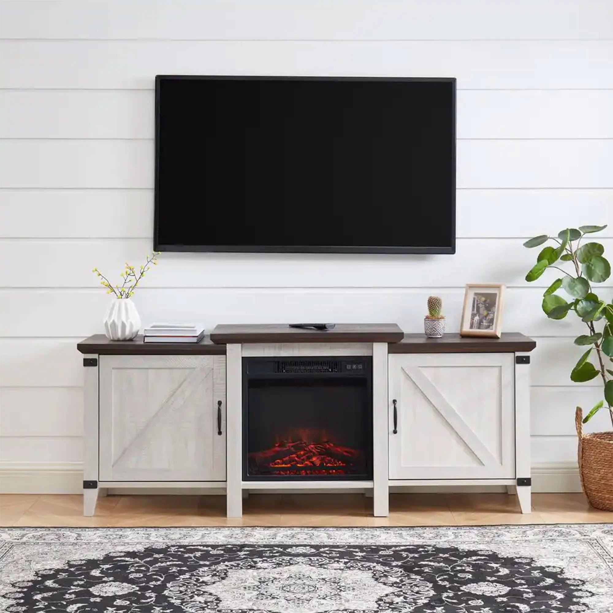 Grey Freestanding Wooden Electric Fireplace TV Stand Console K205501