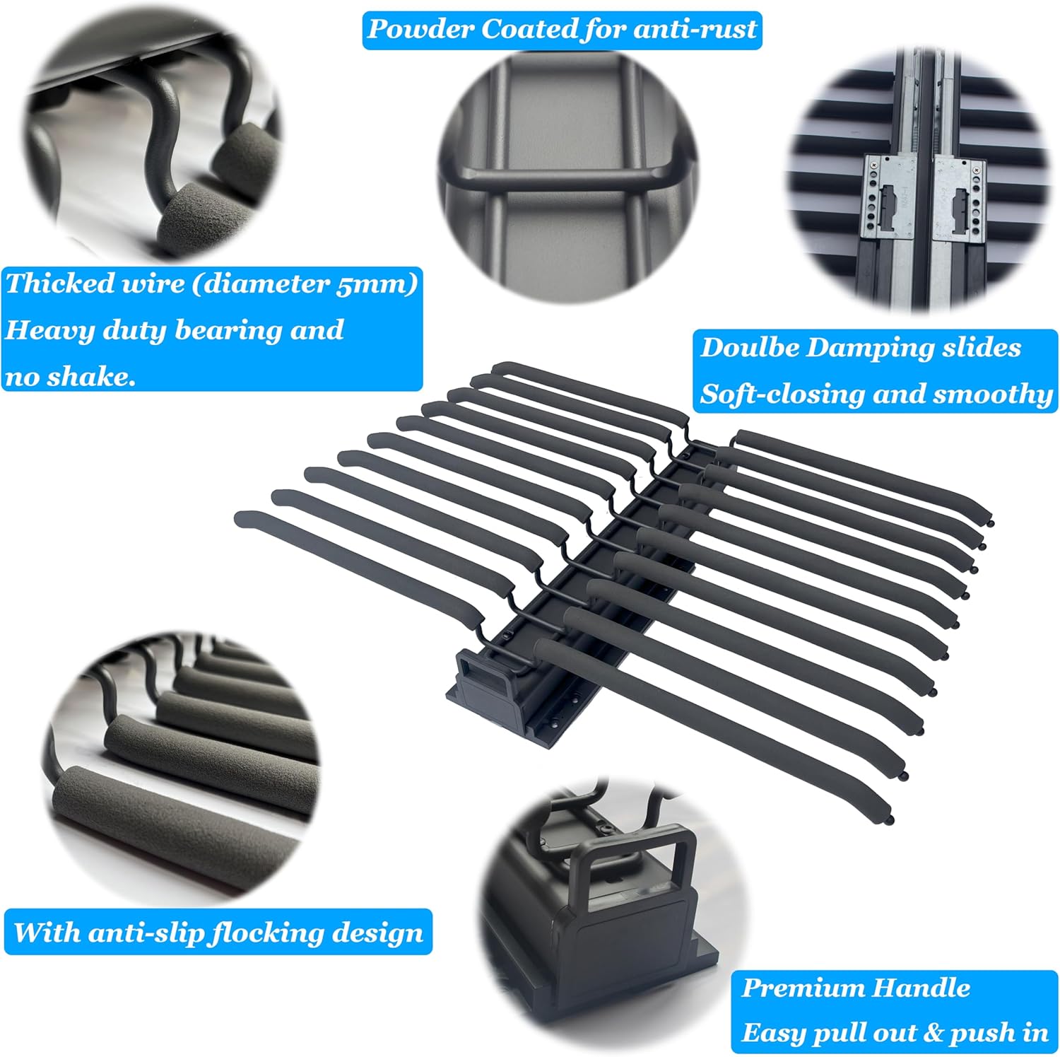 Grey Pull Out Pants Rack with Non-Slip Design, Width 25.2in P8546