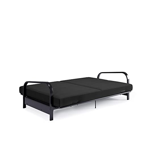 Black Convertible Metal Frame Futon Sofa with Coil Mattress V487717