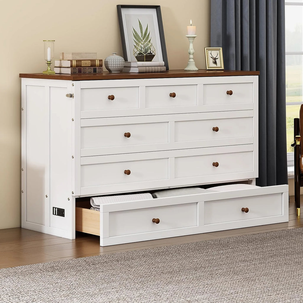 Queen Size Wood Murphy Bed Chest with Storage Drawer F224462