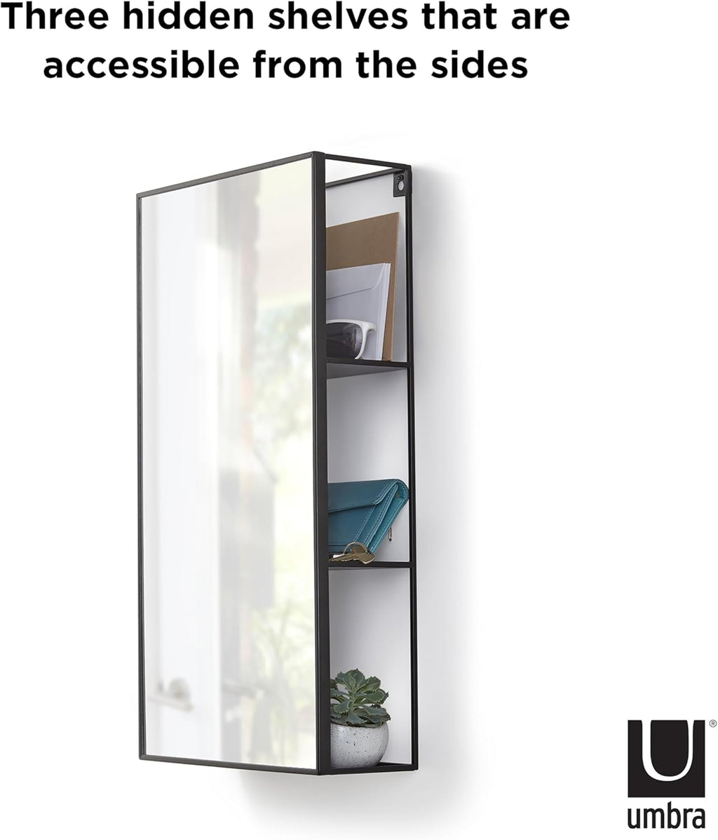 Black Metal Bathroom Mirror Storage Cabinet with 3 Shelves P255661