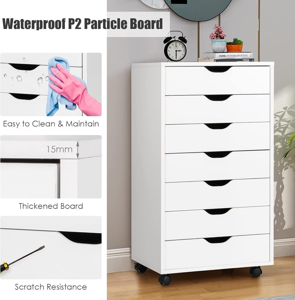 White 7 Drawer Mobile File Cabinet with Wheels Z86532