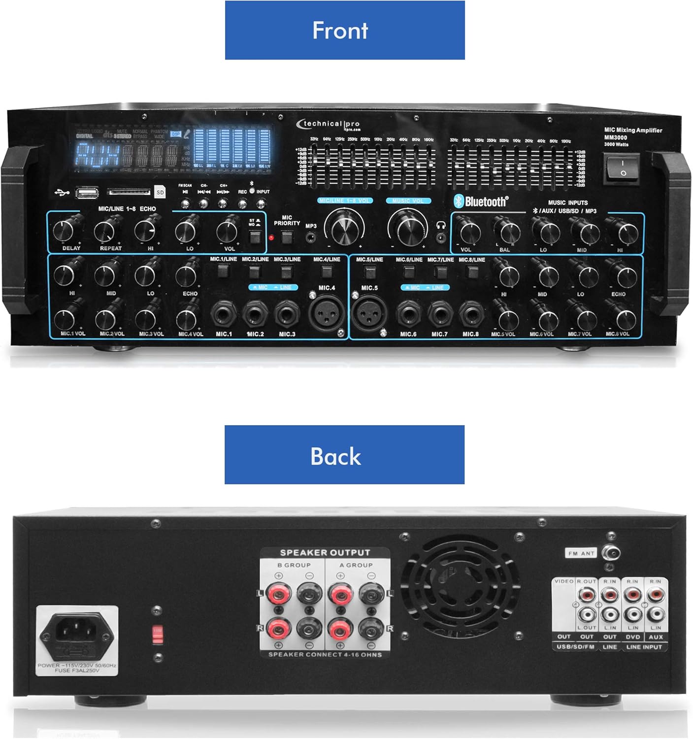 3000 Watts Professional Mic Mixing Amplifier with Bluetooth A225462