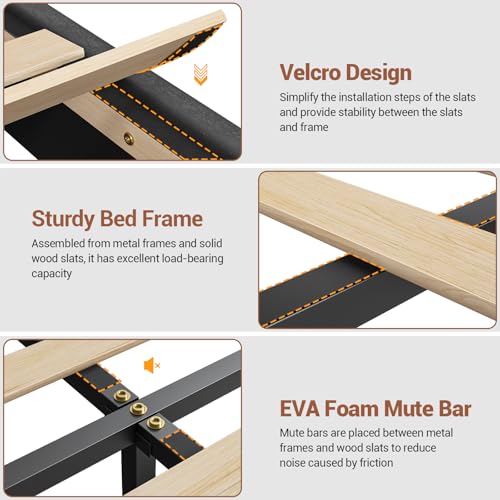 California King Floating Bed Frame with LED Lights, Headboard and Charging Station, Faux Leather Black V3651
