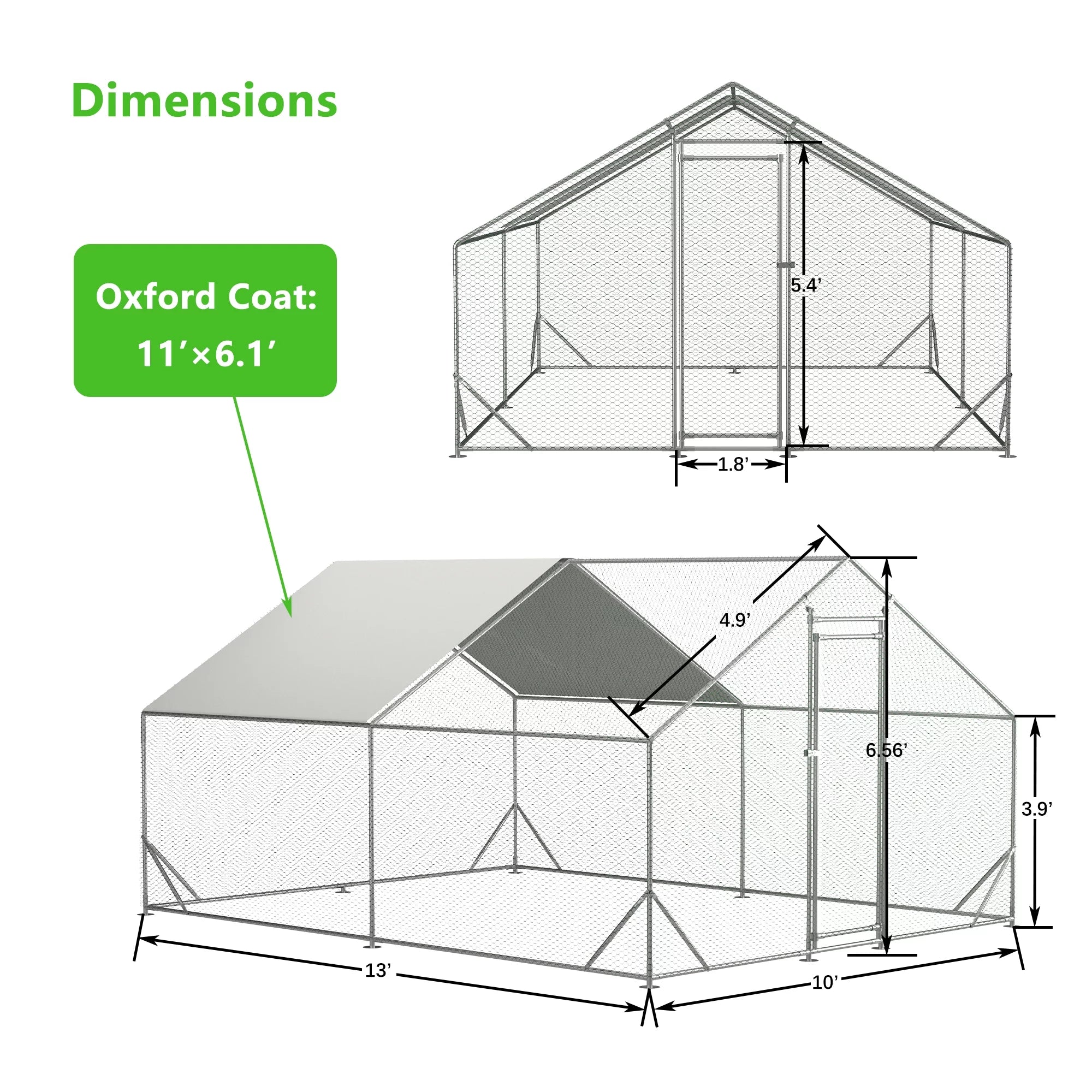 Large Metal Chicken Coop with Waterproof Cover (10' L x 13' W x 6.56' H) B4769
