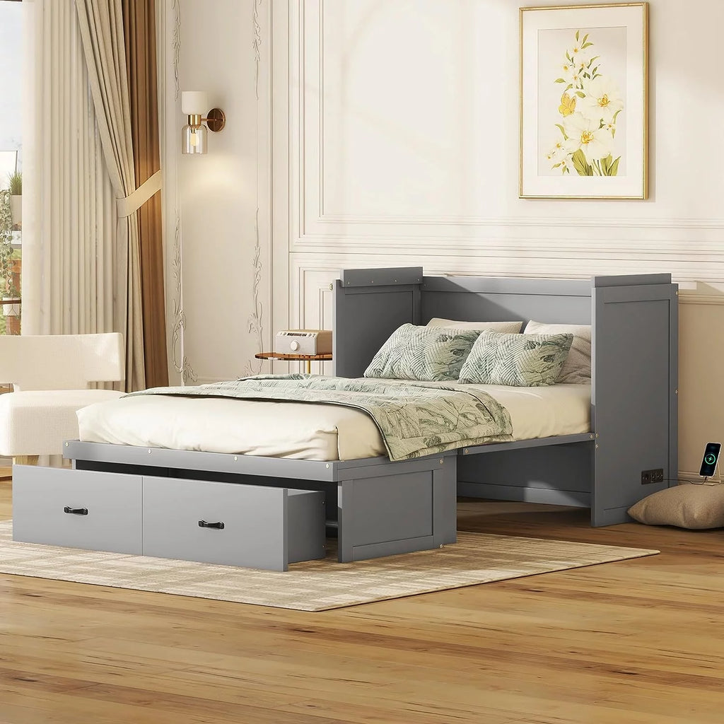 Queen Size Wood Murphy Bed Chest with Storage Drawer F224462