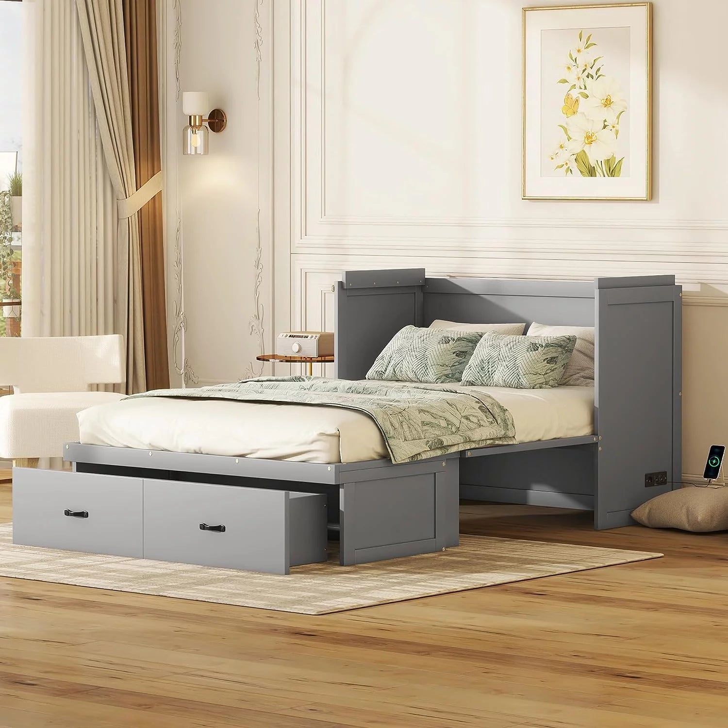 Queen Size Wood Murphy Bed Chest with Storage Drawer F224462