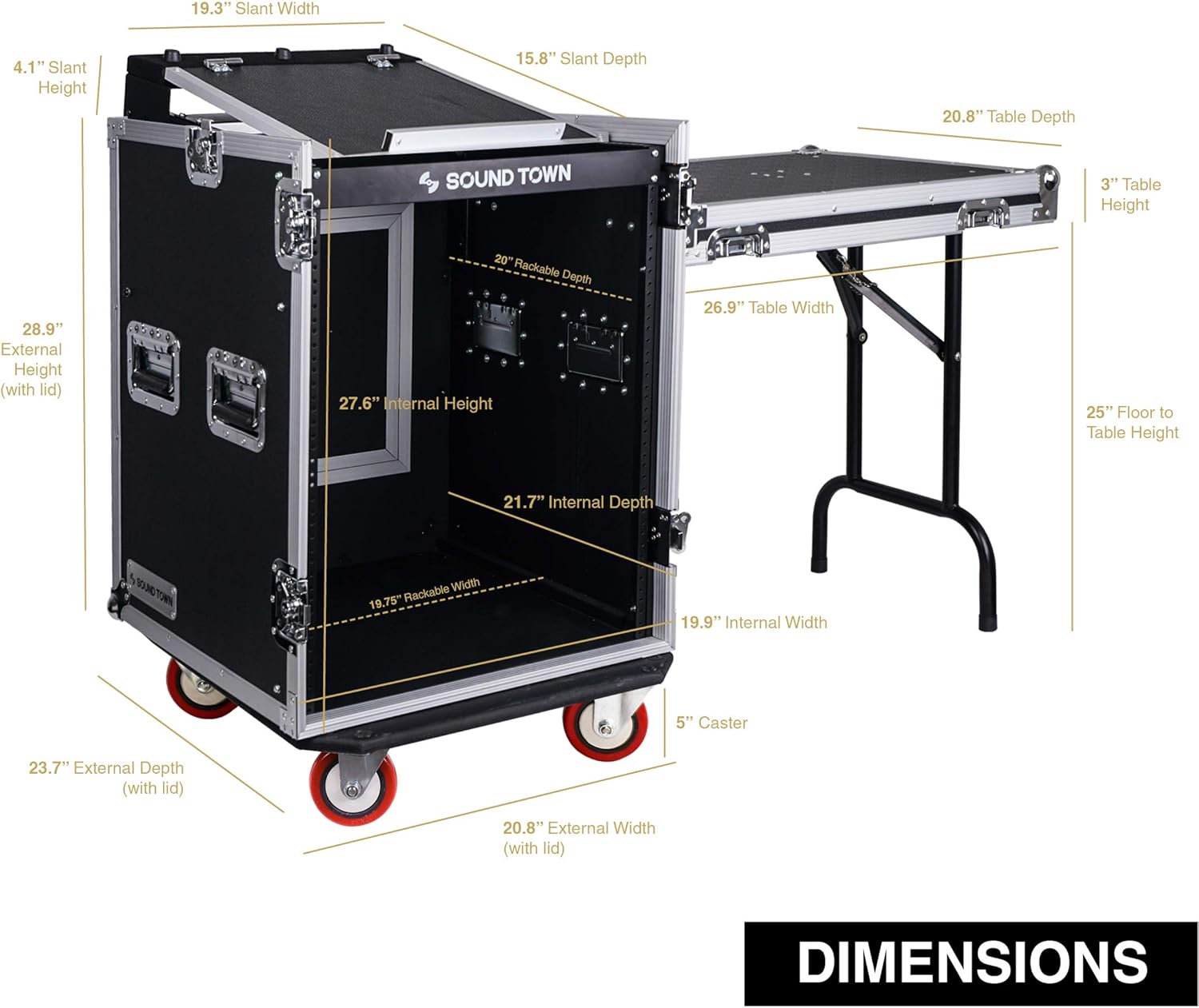 14U PA DJ Rack Case with 11U Slant Mixer Top and Casters V5747