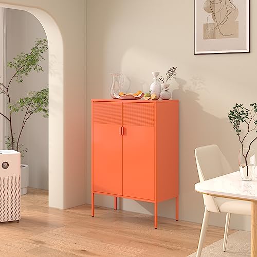 Orange 47" Metal Storage Sideboard with Adjustable Shelves K850402