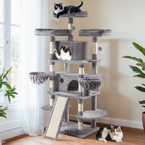 Beige Multi-Level Cat Tree with Sisal Scratching Posts Z7212
