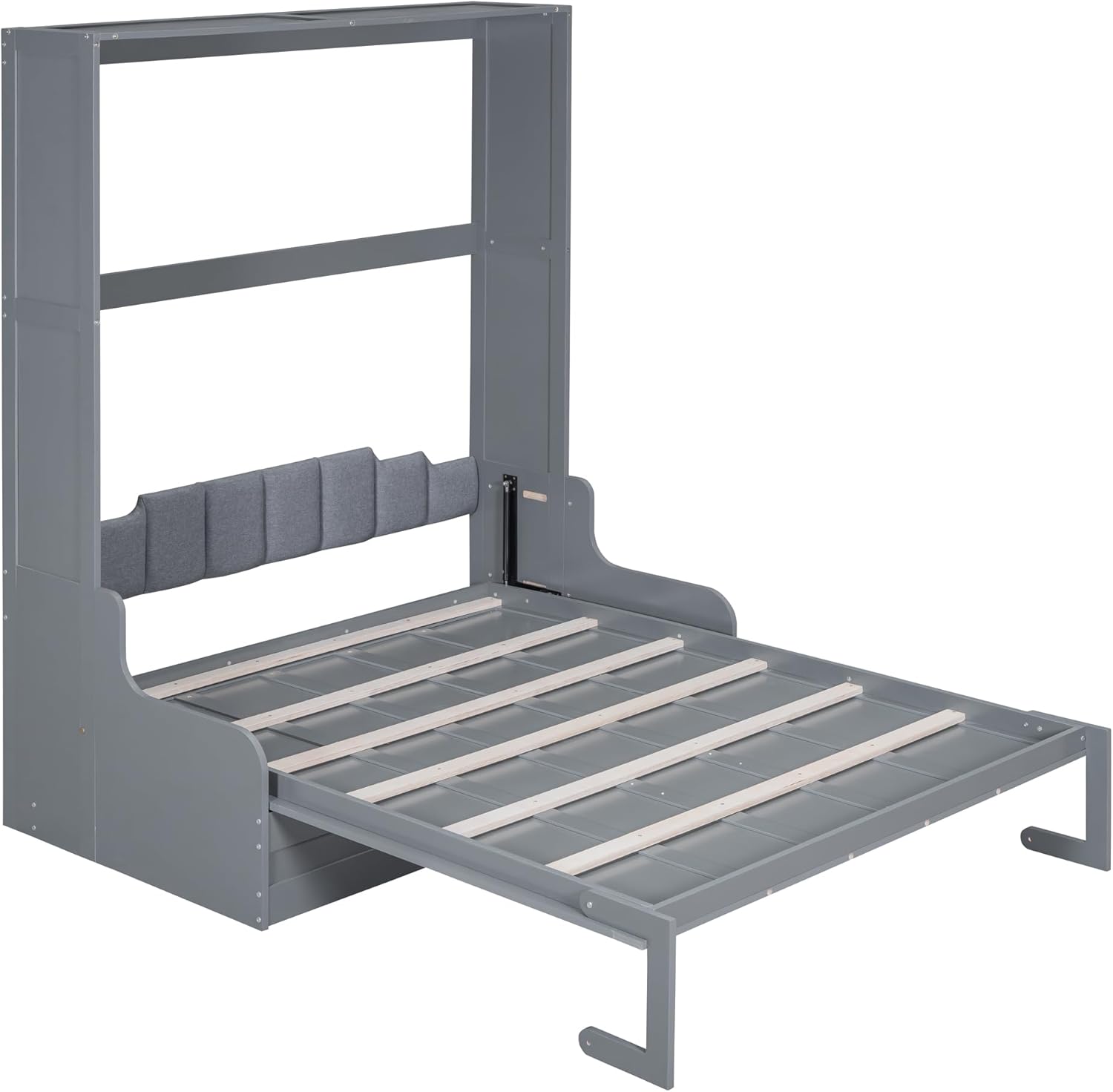 Queen Size Solid Wood Murphy Bed with Upholstered Headboard (Gray) Z2784
