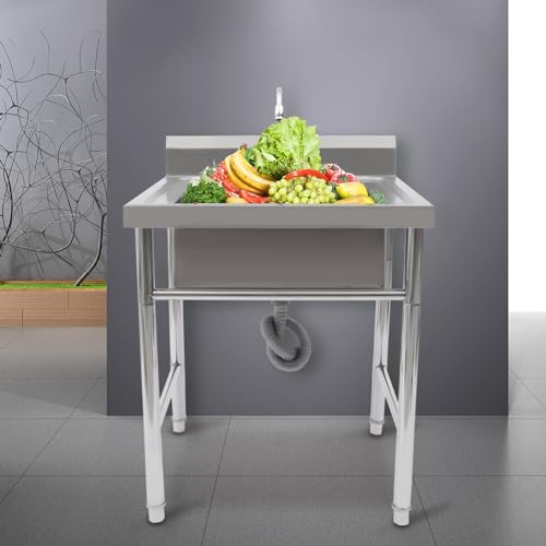 Free Standing Stainless Steel Single Bowl Utility Sink (47.2" W x 19.6" D x 31.5" H) S2642