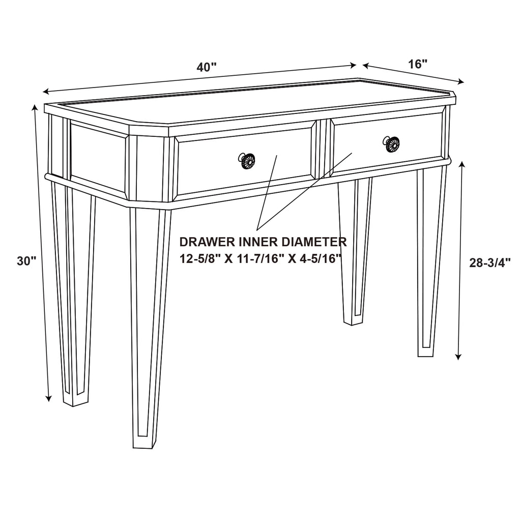 2-Drawer Console Table with Mirrored Surfaces and Silver Wood Q5289