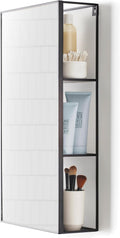Black Metal Bathroom Mirror Storage Cabinet with 3 Shelves P255661