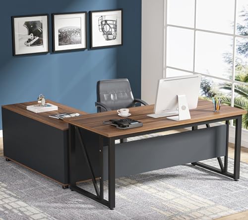 63 inches L-Shaped Computer Desk with File Cabinet and Drawers D630
