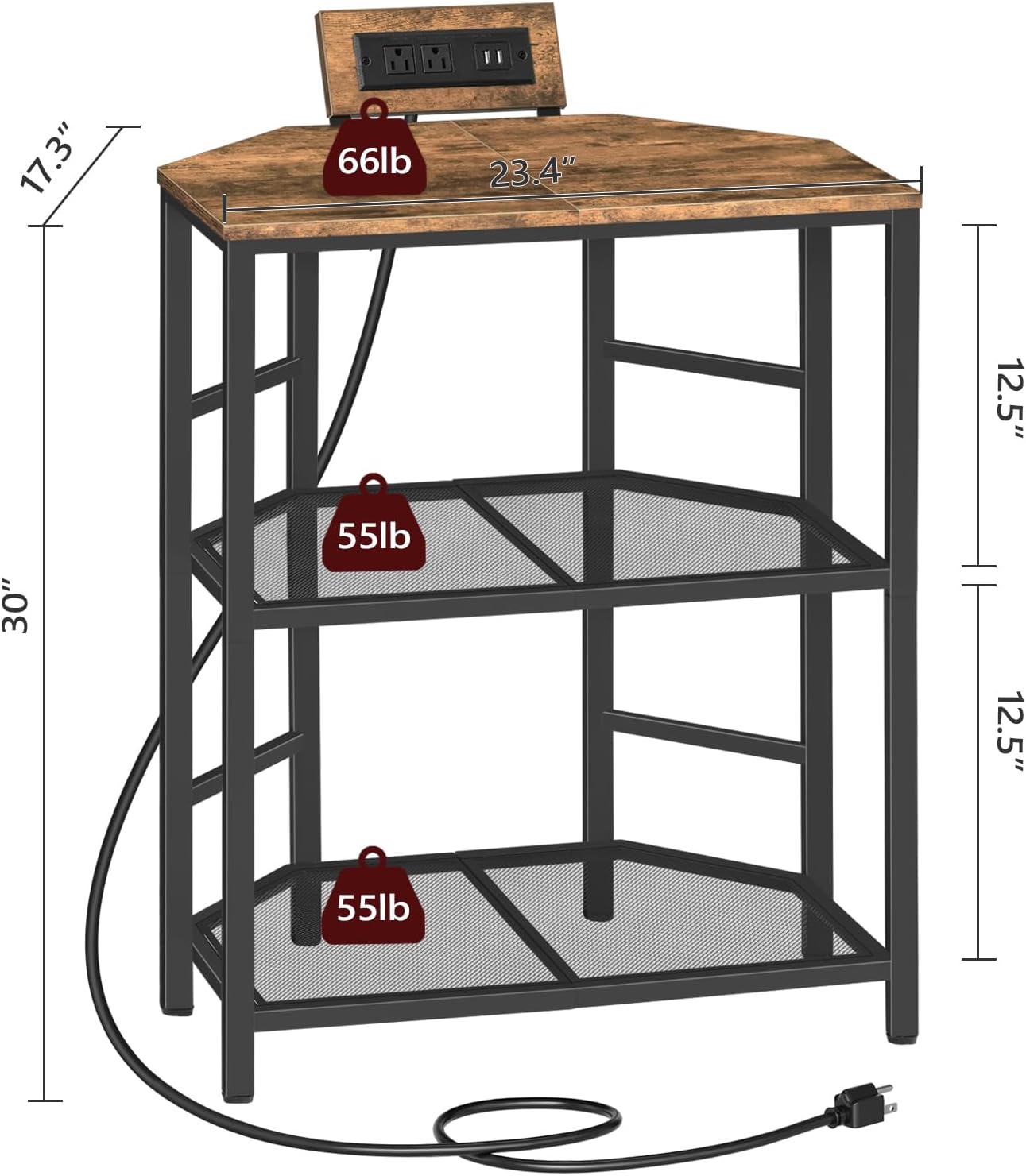 Rustic Brown 3-Tier Metal Frame Printer Stand with Storage Shelf P4234