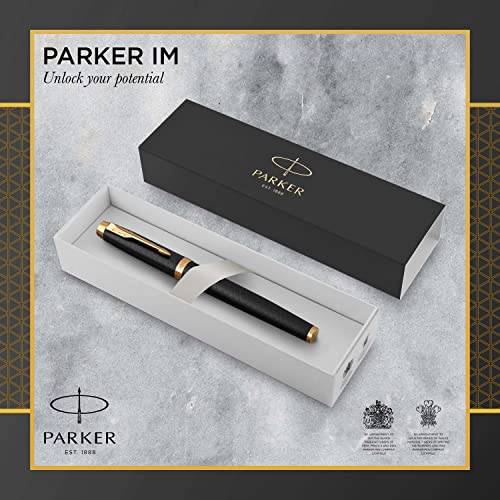 Black Lacquer Gold Trim Medium Nib Fountain Pen with Blue Ink Refill B6315