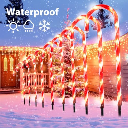 20 Packs Solar Candy Cane Lights Outdoor Pathway, 8 Modes LED Candy Cane Decorations K9656