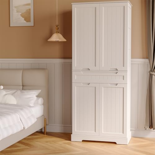 White Tall Kitchen Pantry Storage Cabinet with Doors and Shelves X9766