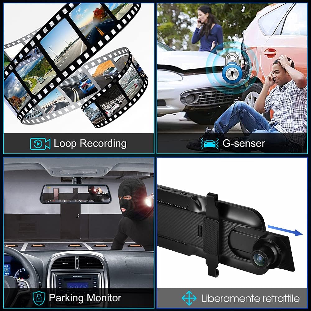 10'' Rearview Mirror Dash Cam with Front and Rear Dual Full HD P850