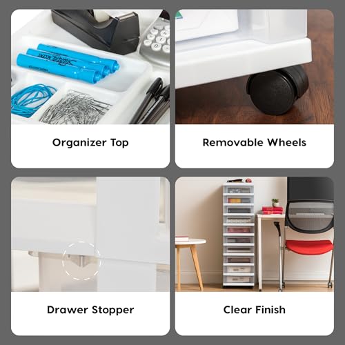White 10-Drawer Plastic Rolling Cart with Wheels L76870