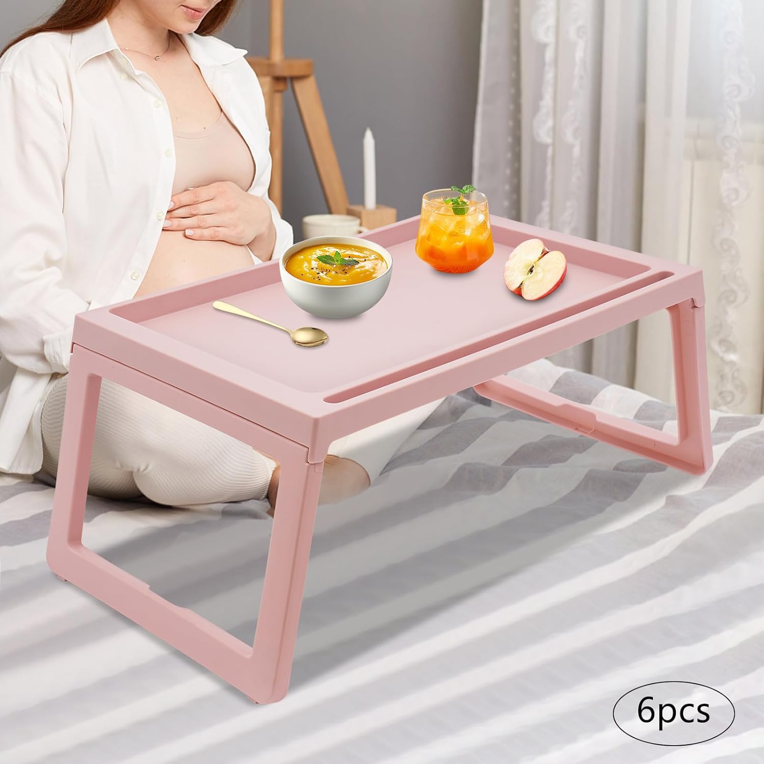 6 Pcs Pink Plastic Folding Breakfast Tray J8688