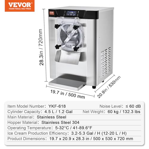 Commercial Ice Cream Machine 1400W 20/5.3 Gph Hard Serve Ice Cream Maker with LED Display B8017