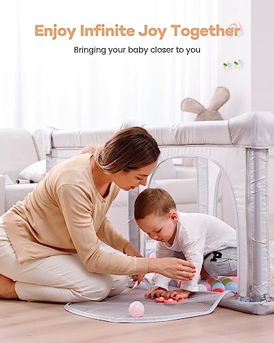 Grey Extra Large Foldable Baby Playpen 79 x 59 x 27 Inches B13479