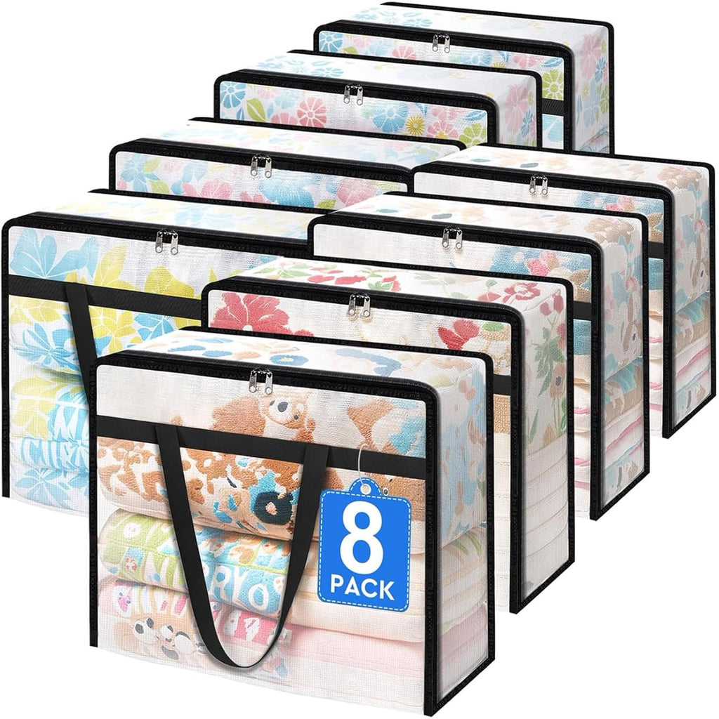 8 Pack Clear Clothes Storage Bags with Sturdy Zipper and Handle (90L) B903