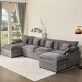 Black Chenille U Shaped Modular Sectional Sofa with Ottoman U916