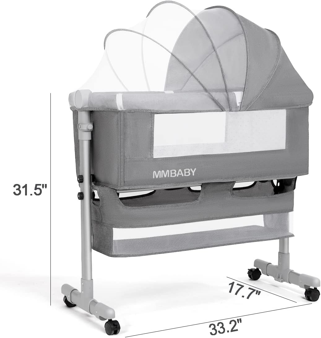3 in 1 Travel Bedside Bassinet with Wheels, Height Adjustable, with Mosquito Nets G41335