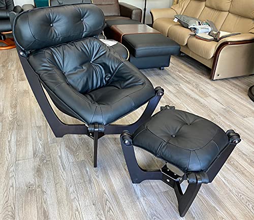 Black Leather Chair and Ottoman Q7791