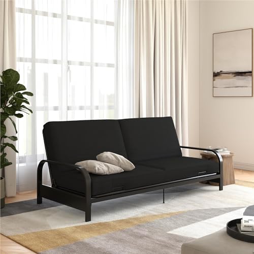 Black Convertible Metal Frame Futon Sofa with Coil Mattress V487717