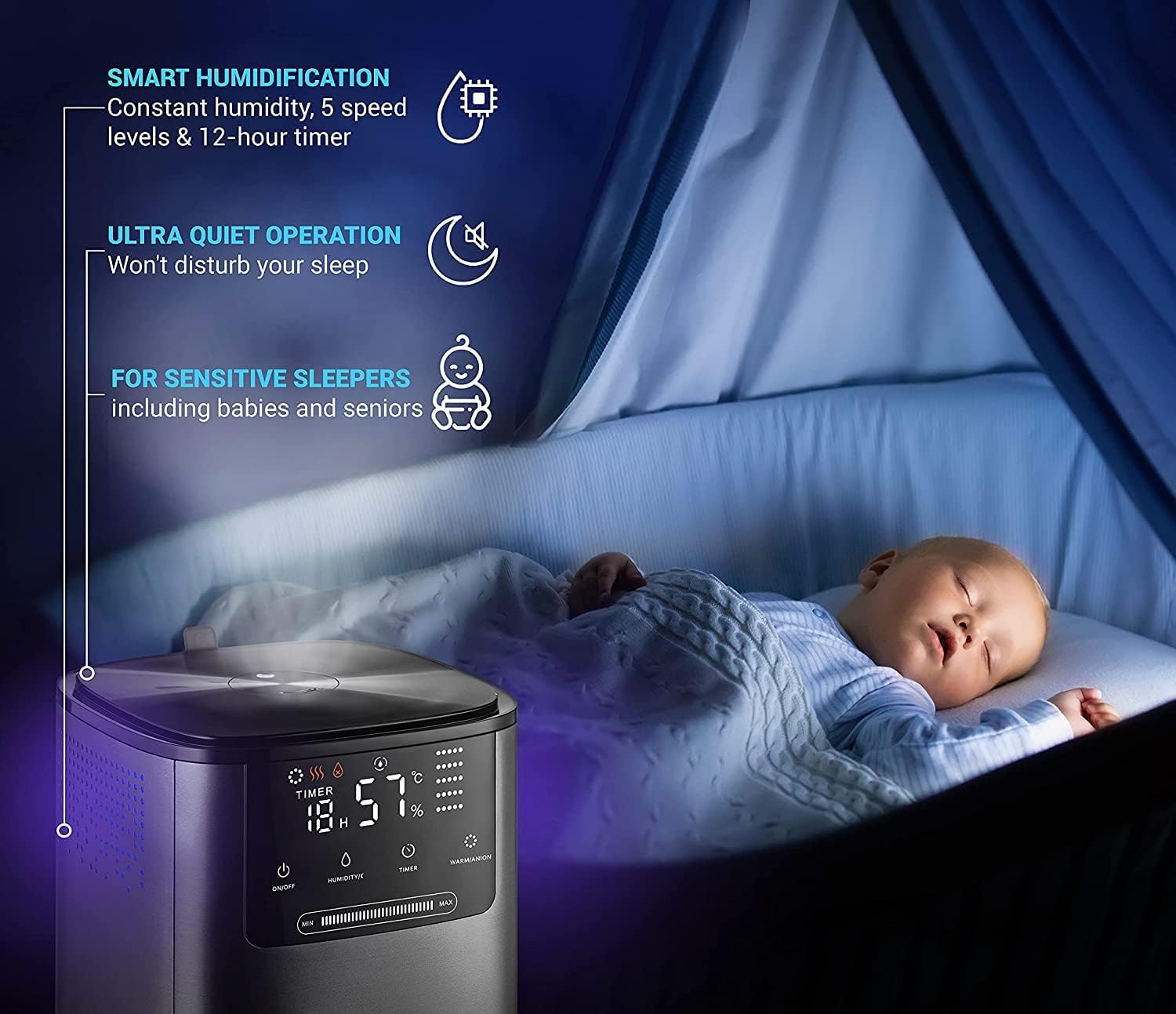 4L Top Fill Cool & Warm Air Ultrasonic Humidifier V8697