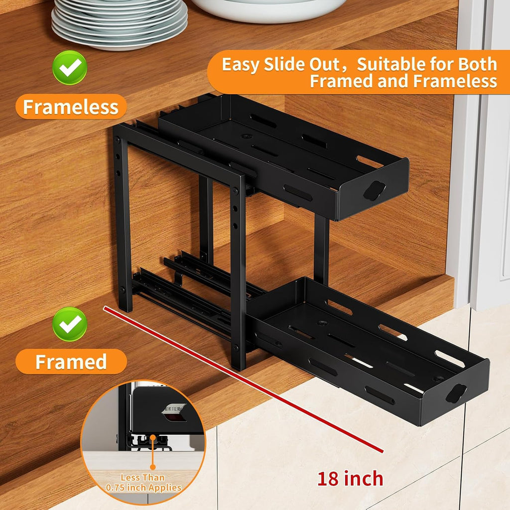 2-Tier Heavy Duty Slide Out Spice Rack, Black X5414
