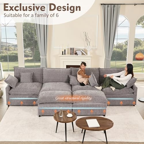 Black Chenille U Shaped Modular Sectional Sofa with Ottoman U916