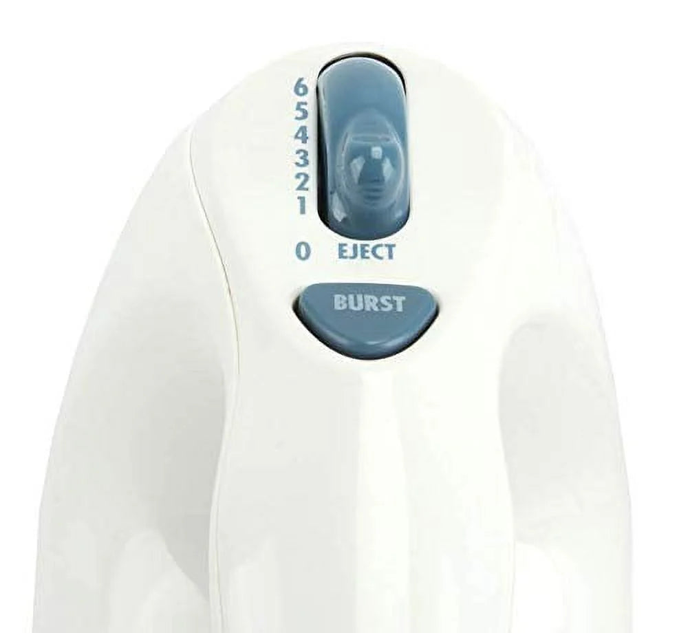 White 6-Speed Electric Hand Mixer with Whisk, Beaters, Storage Case S938