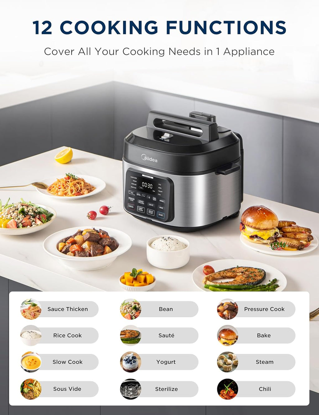 12-in-1 6.5 Quart Electric Pressure Cooker Y4665