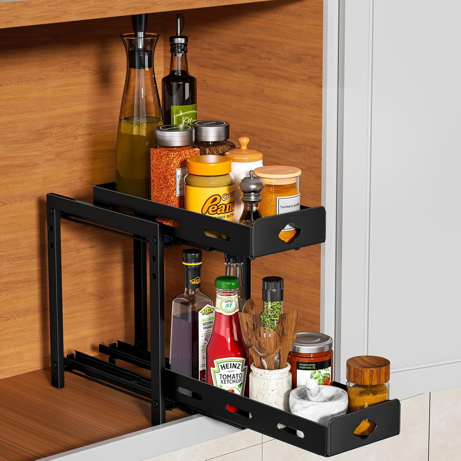 2-Tier Heavy Duty Slide Out Spice Rack, Black X5414