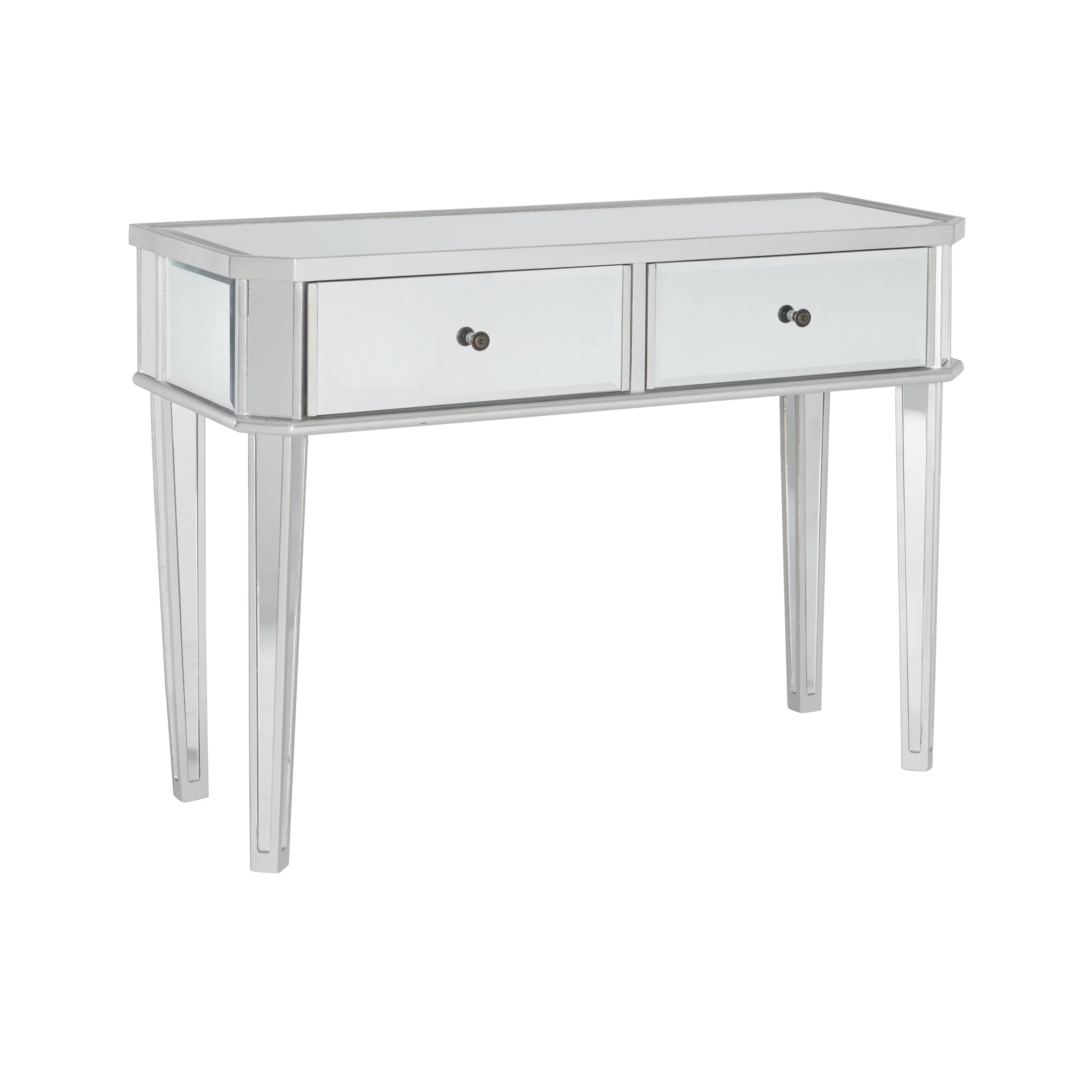 2-Drawer Console Table with Mirrored Surfaces and Silver Wood Q5289