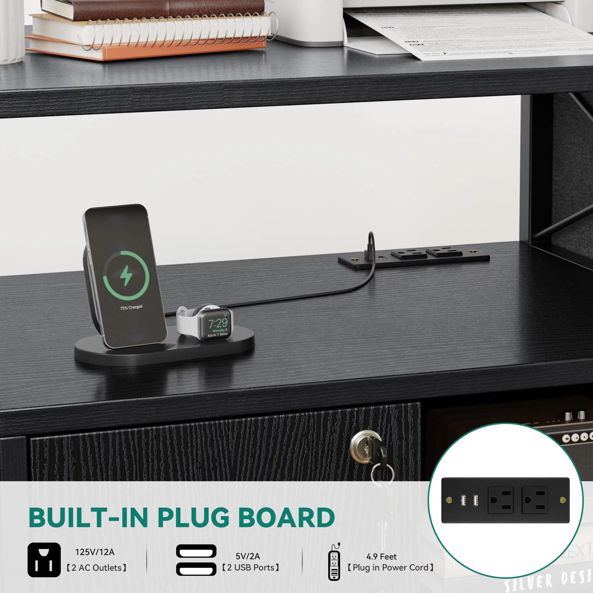 Black Lateral File Cabinet with Charging Station X690545