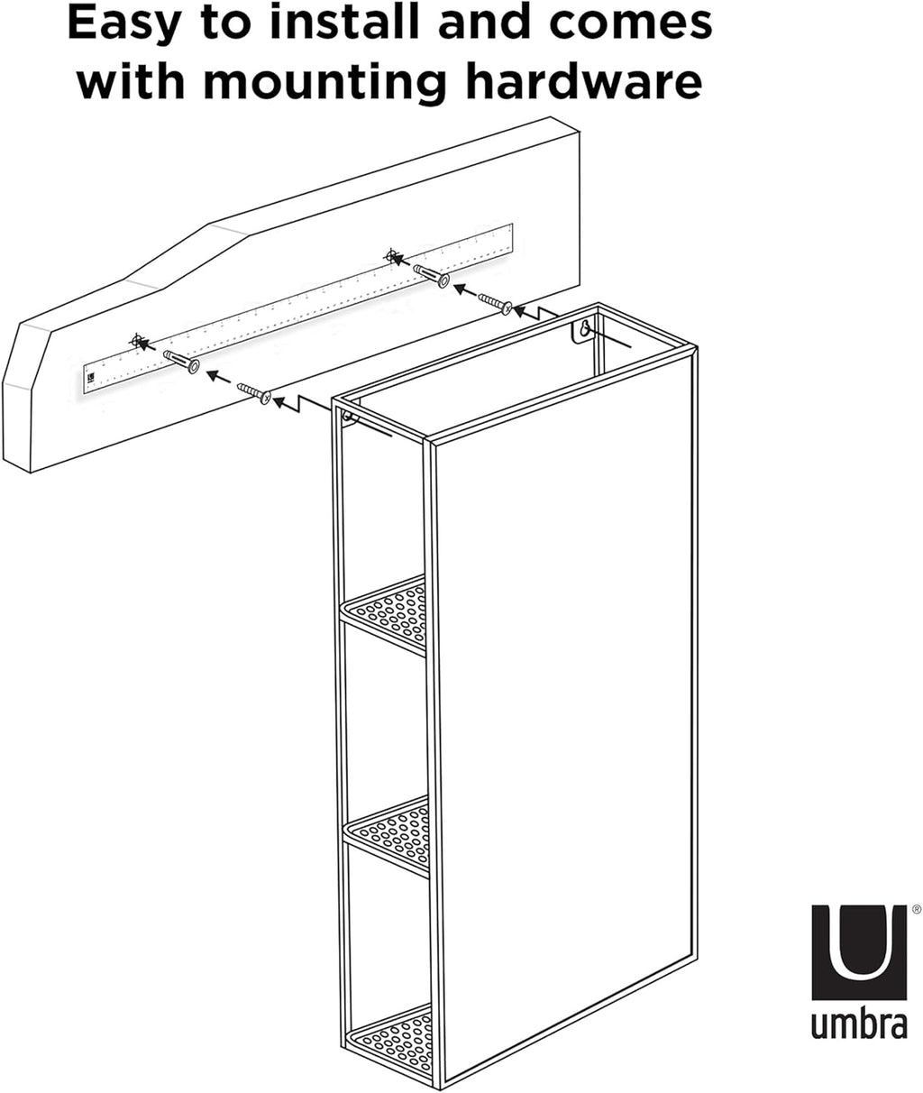 Black Metal Bathroom Mirror Storage Cabinet with 3 Shelves P255661