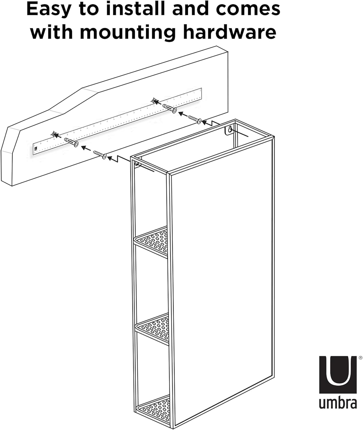 Black Metal Bathroom Mirror Storage Cabinet with 3 Shelves P255661
