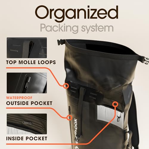 Waterproof Backpack with Roll-Top Closure and IPX8 Waterproof Phone Case (Black, 35L) M2370