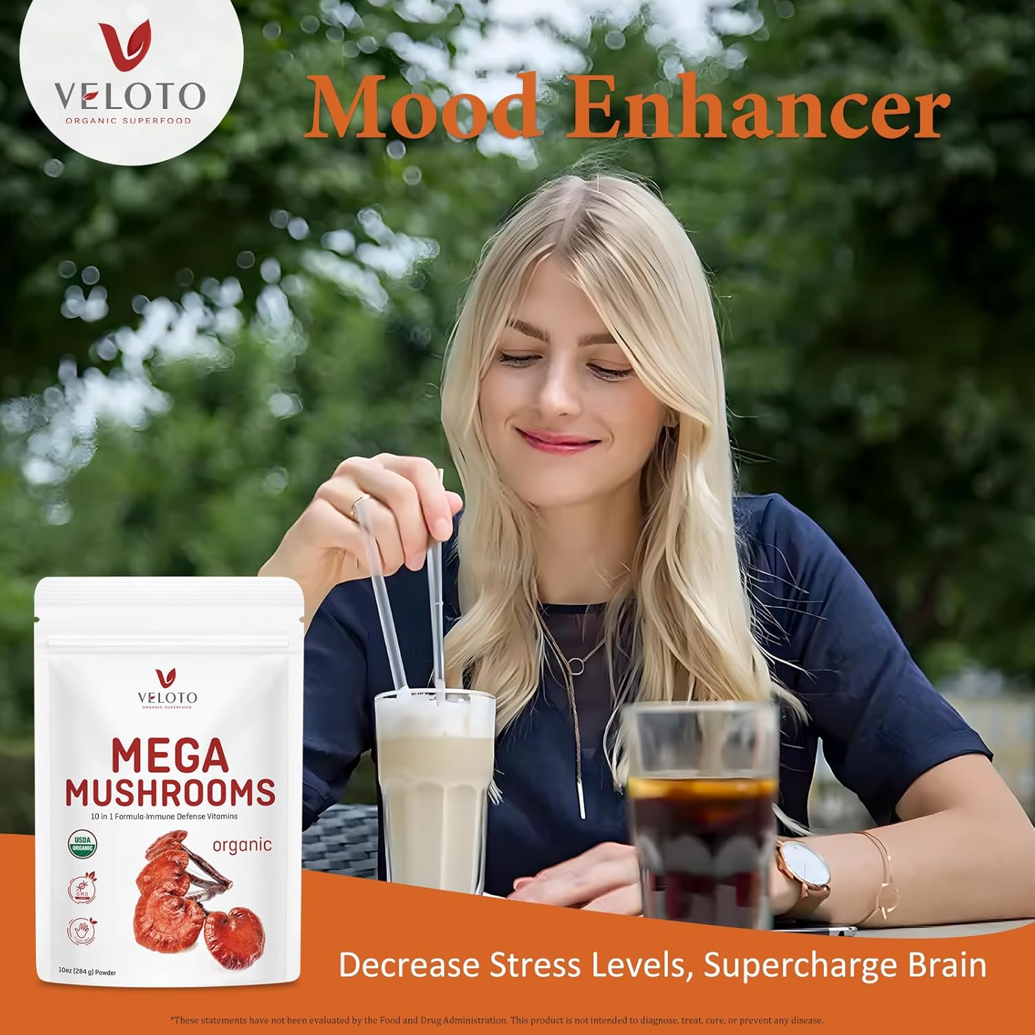 10 in 1 Organic Mushroom Extract Powder Supplement, 10oz B745812